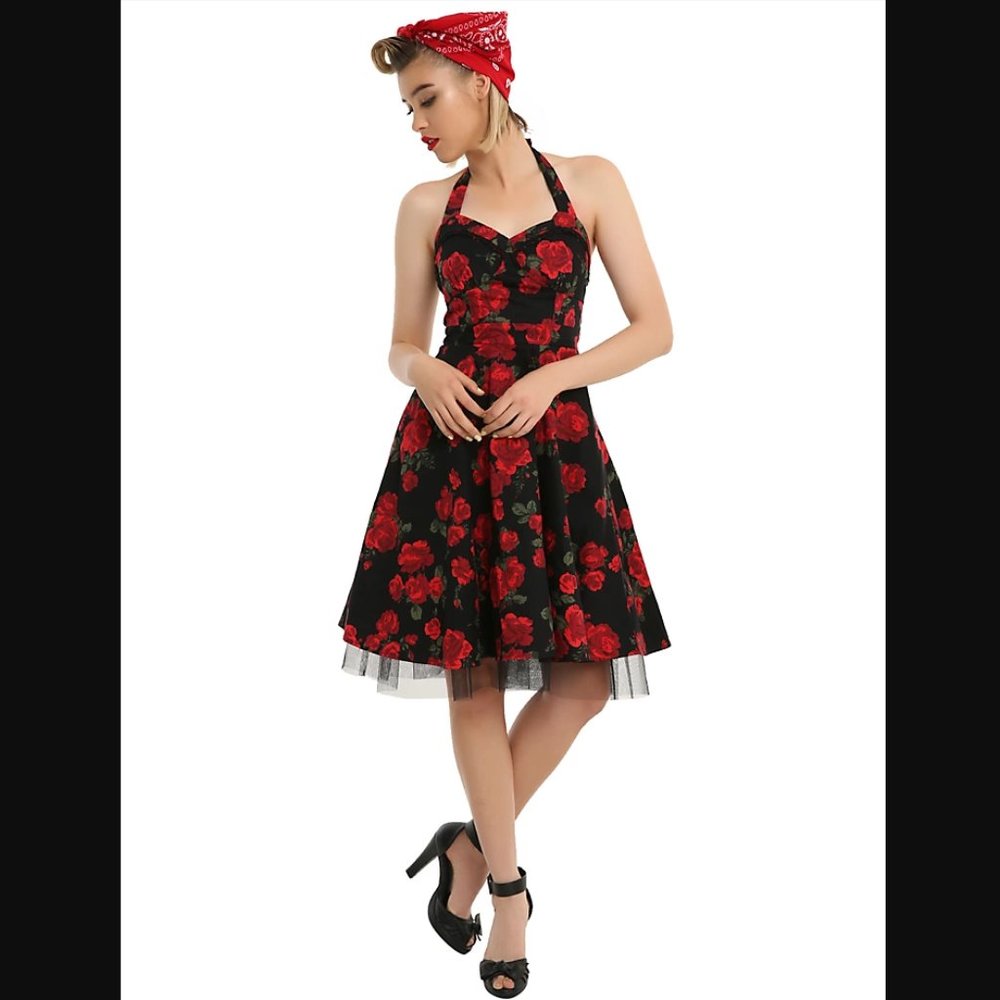 HOTTOPIC ROSE HALTER DRESS - Picture 6 of 6